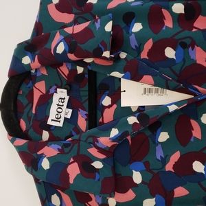 NWT XL Leota Shirt Dress in Retro Fall Print Teal